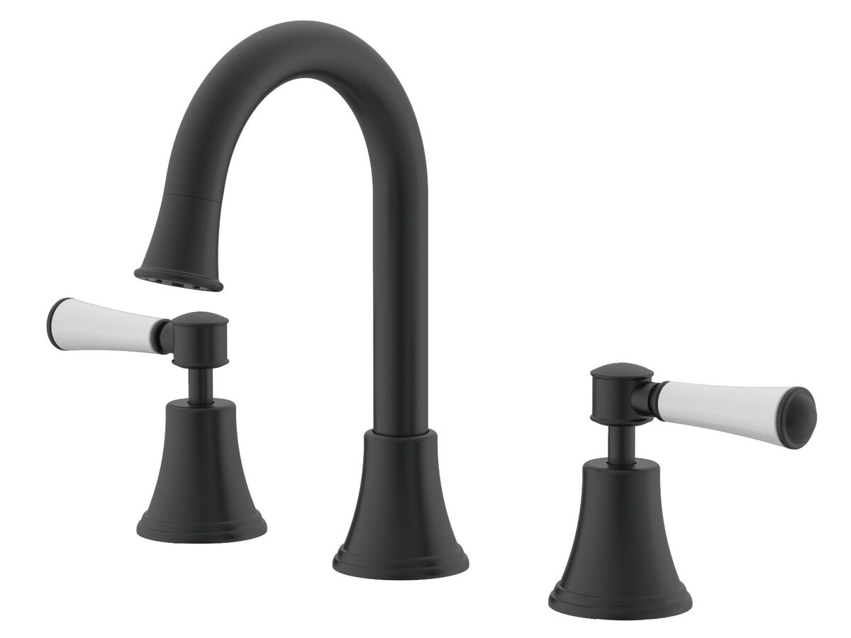 reece Posh Canterbury Gooseneck Basin Set Swivel Outlet Lever Porcelain Handles Matte Black (4 Star) Lead Free