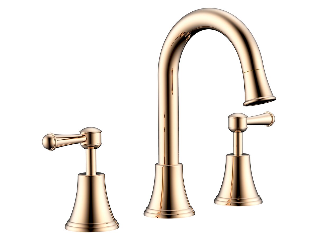 reece Posh Canterbury Gooseneck Basin Set Swivel Outlet Lever Handles Polished Brass Gold (4 Star)