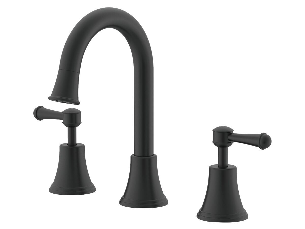 reece Posh Canterbury Gooseneck Basin Set Swivel Outlet Lever Handles Matte Black (4 Star) Lead Free