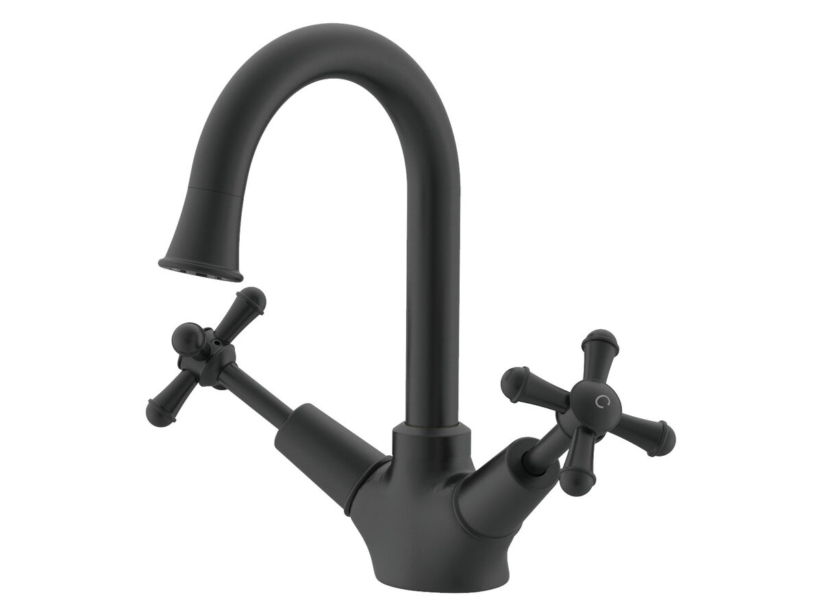 reece Posh Canterbury Gooseneck Basin Twinner Cross Handles Matte Black (4 Star) Lead Free