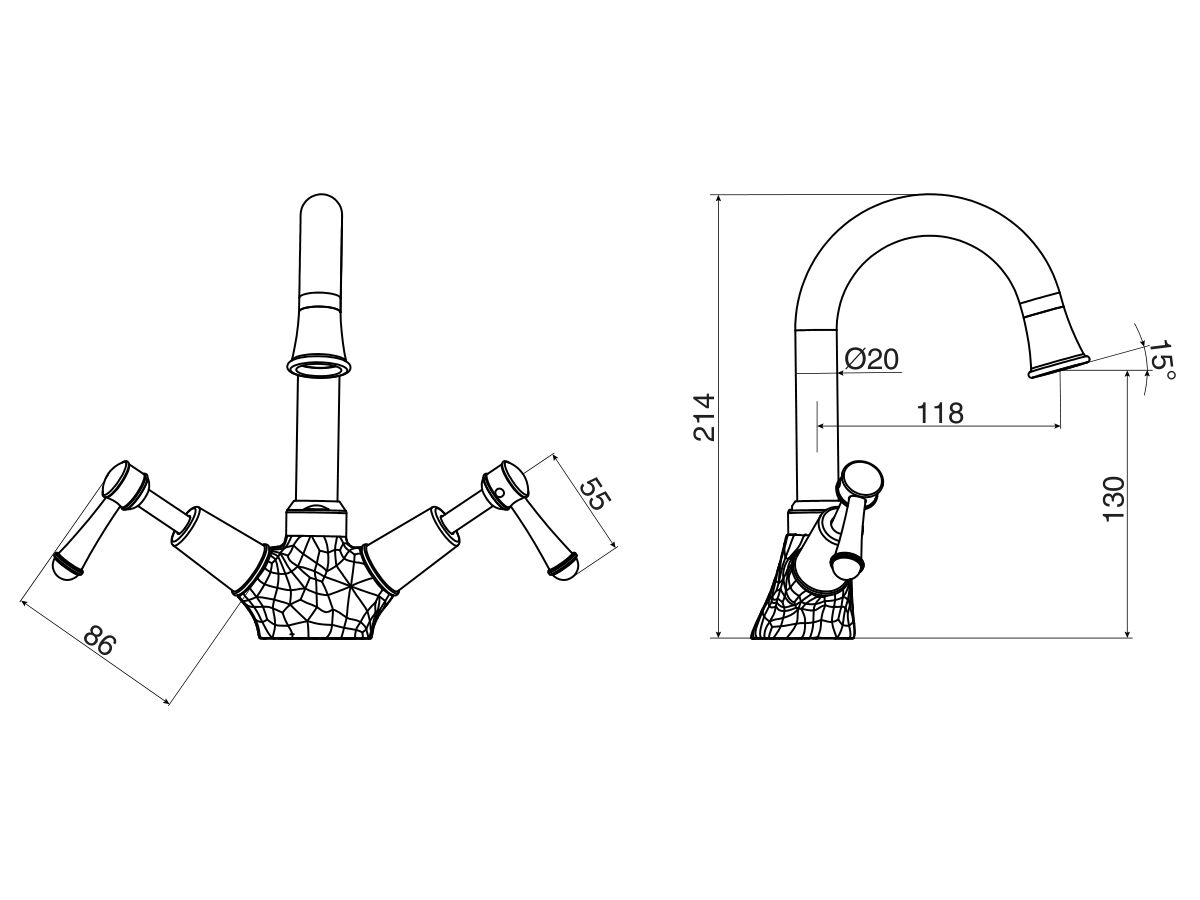 Reece Posh Canterbury Gooseneck Basin Twinner Lever Handles Matte Black (4 Star) Lead Free