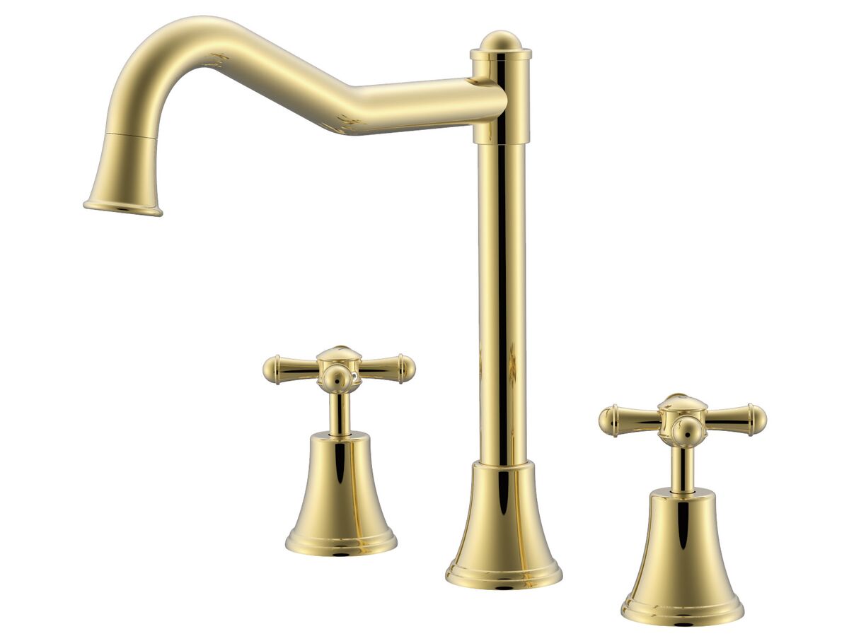 reece Posh Canterbury Hob English Spa Set Cross Handles Polished Brass Gold