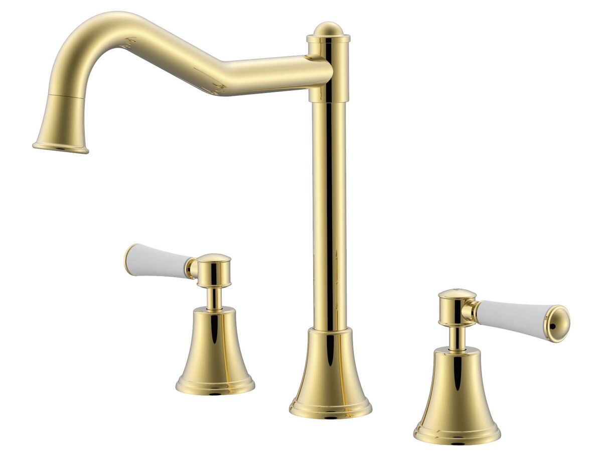 reece Posh Canterbury Hob English Spa Set Lever Porcelain Handles Polished Brass Gold