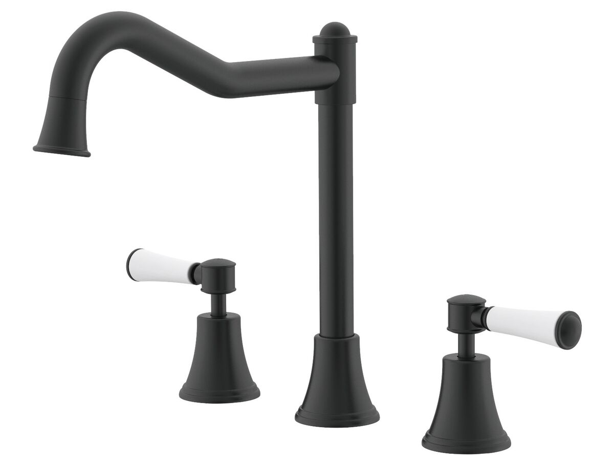 reece Posh Canterbury Hob English Spa Set Lever Porcelain Handles Matte Black