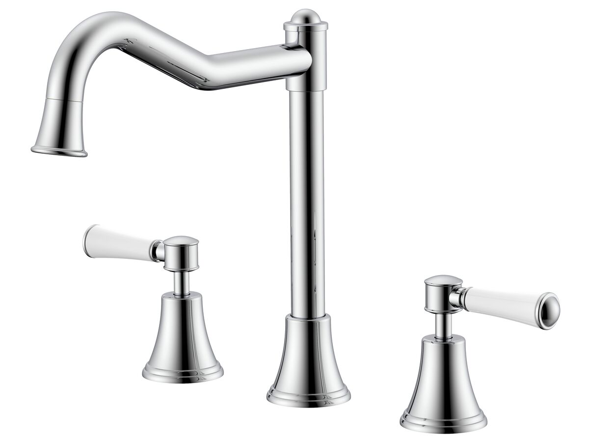 reece Posh Canterbury Hob English Spa Set Lever Porcelain Handles Chrome