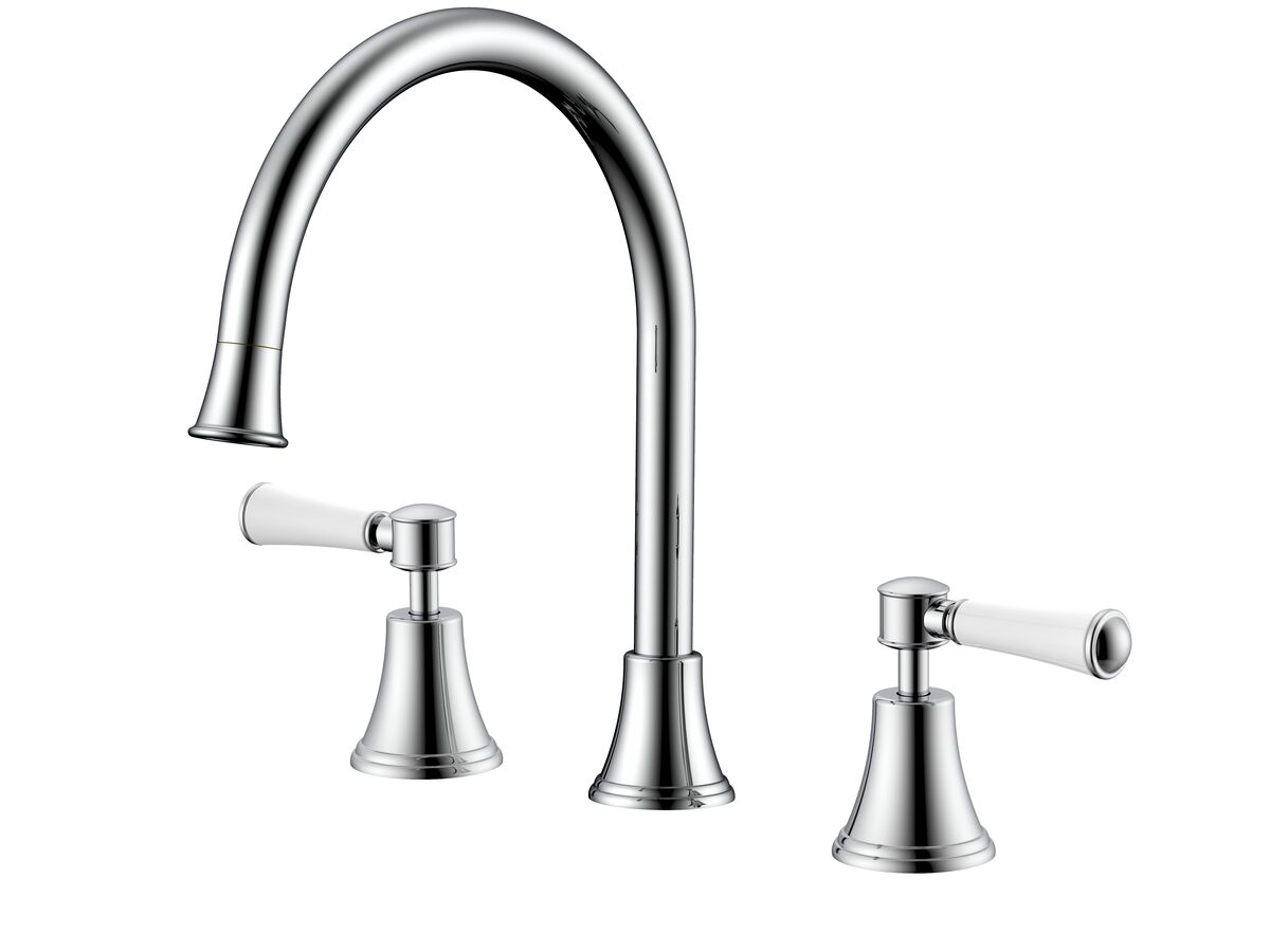 reece Posh Canterbury Hob Gooseneck Spa Set Lever Porcelain Handles Chrome