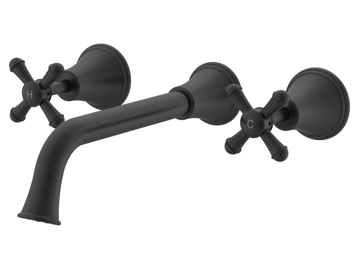 reece Posh Canterbury Wall Basin Set 220mm Cross Handles Matte Black (4 Star) Lead Free