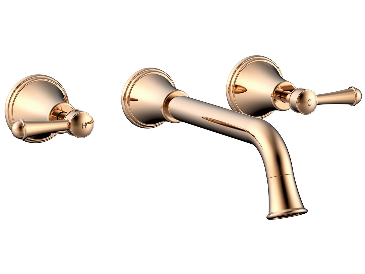 reece Posh Canterbury Wall Basin Set 220mm Lever Handles Polished Brass Gold (4 Star) Lead Free