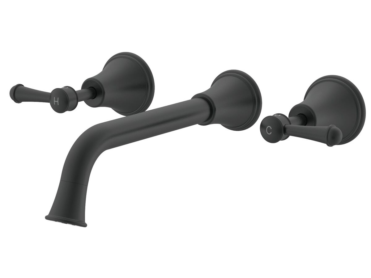 reece Posh Canterbury Wall Basin Set 220mm Lever Handles Matte Black (4 Star) Lead Free