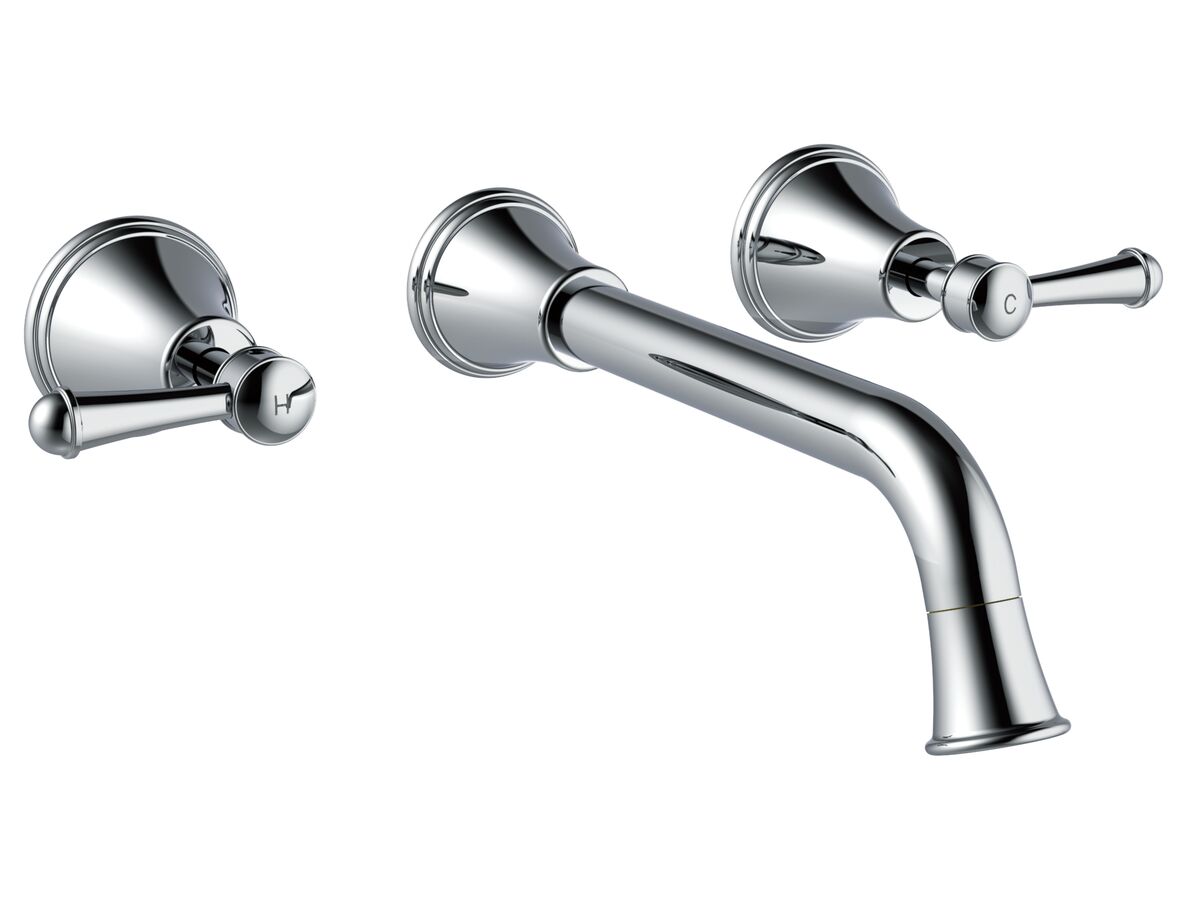 reece Posh Canterbury Wall Basin Set 220mm Lever Handles Chrome (4 Star) Lead Free
