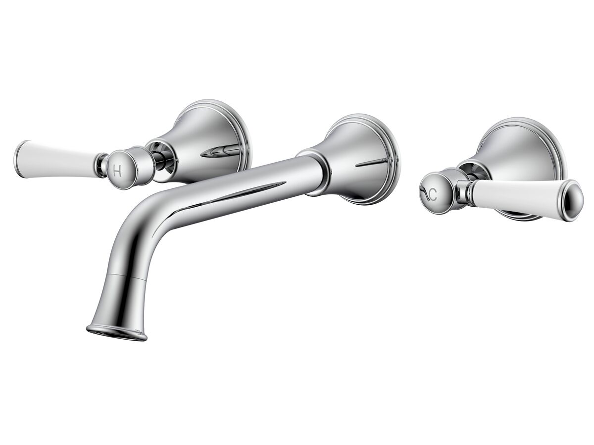 reece Posh Canterbury Wall Basin Set 220mm Lever Porcelain Handles Chrome (4 Star) Lead Free
