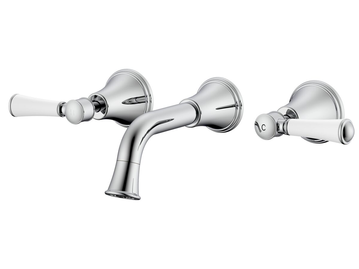 reece Posh Canterbury Wall Bath Set 150mm Lever Porcelain Handles Chrome