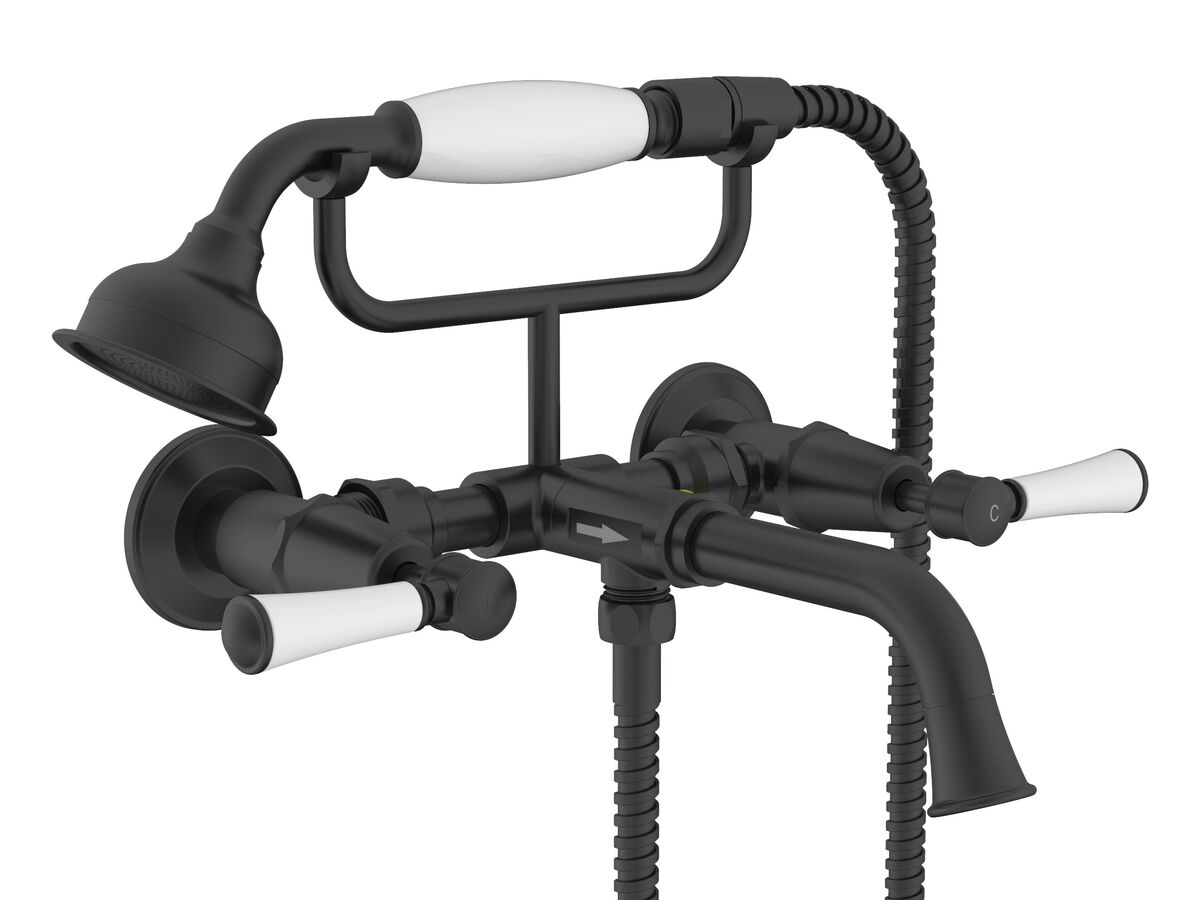reece Posh Canterbury Wall Telephone Bath Set Lever Porcelain Handles Matte Black (3 Star)