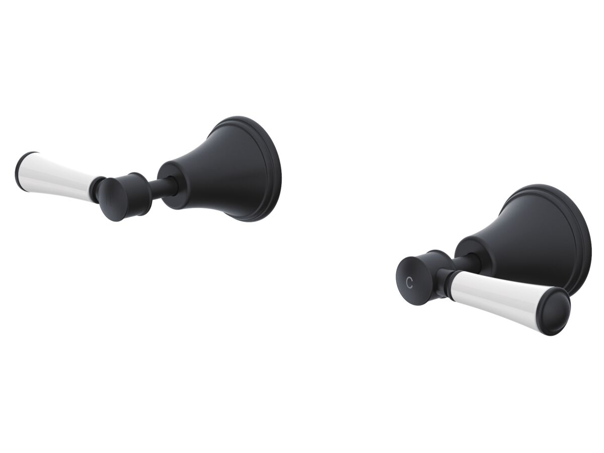reece Posh Canterbury Wall Top Assemblies Lever Porcelain Handles Matte Black