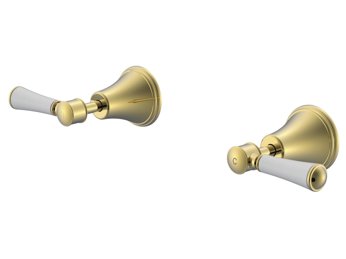 reece Posh Canterbury Wall Top Assemblies Lever Porcelain Handles Polished Brass Gold