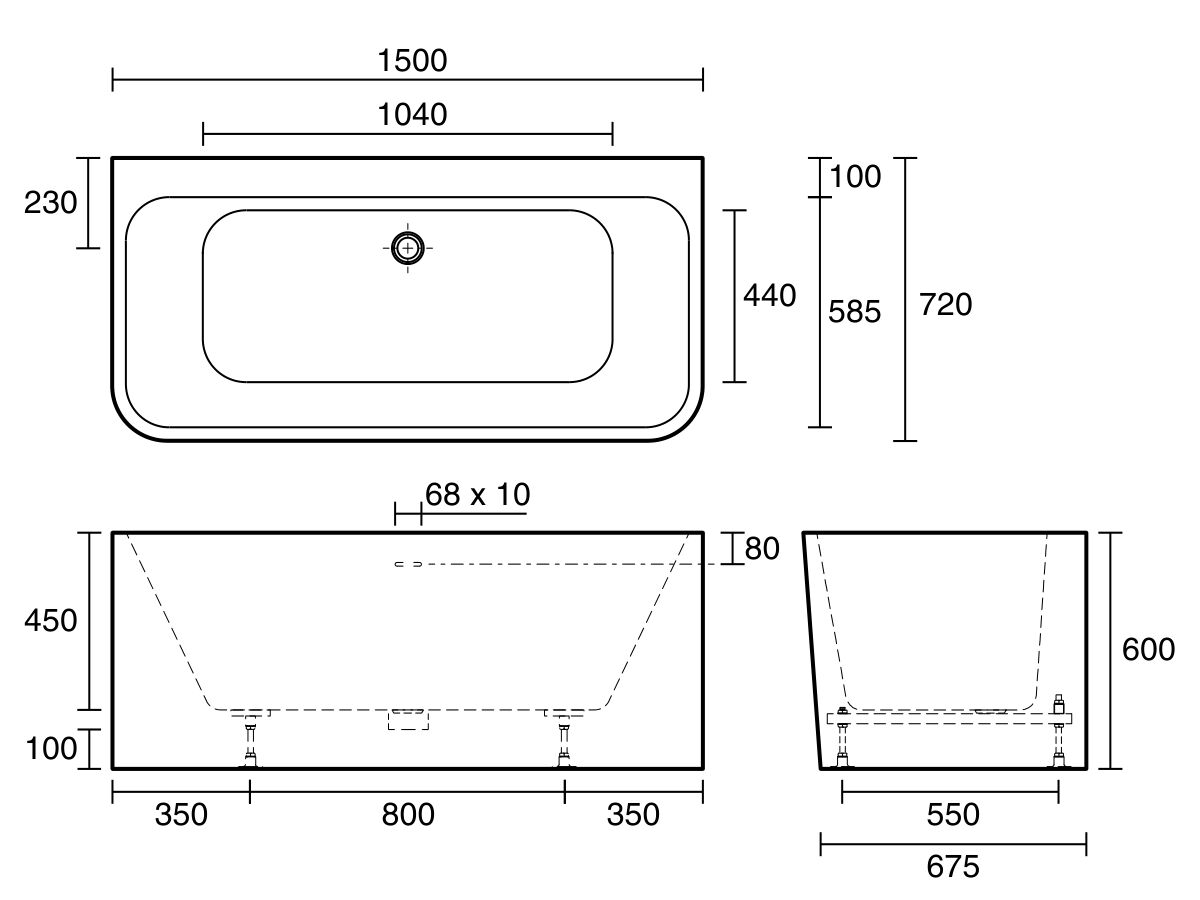 Reece Posh Domaine Back To Wall Freestanding Bath With Overflow 1500 X 720mm White