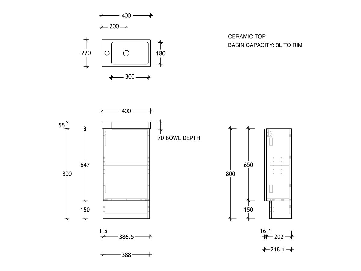 Reece Posh Domaine Mini 400mm Floor Mounted Vanity Ceramic Top