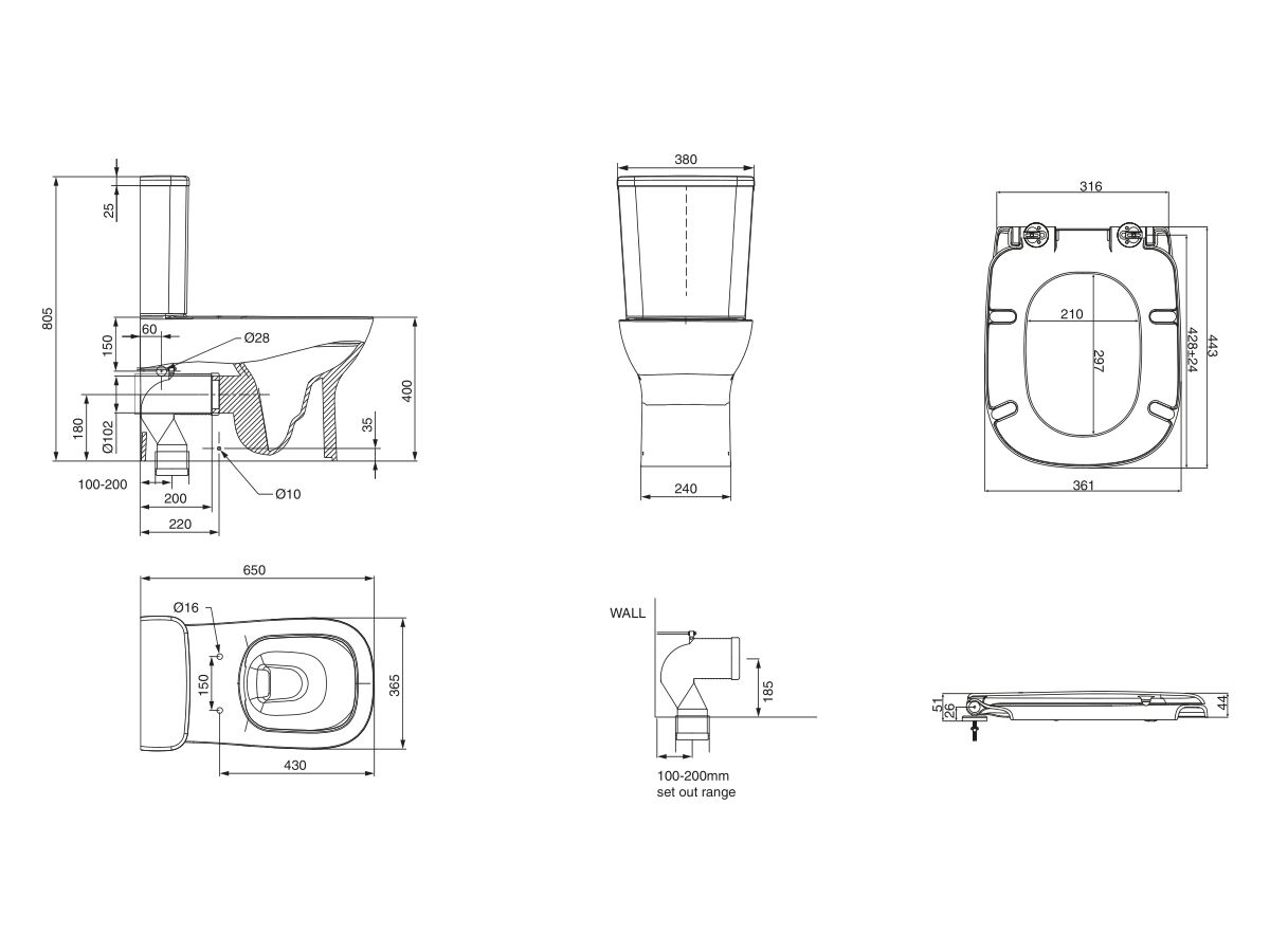 Reece Posh Domaine Rimless Close Coupled Back To Wall Toilet Suite Bottom Inlet With Soft Close Quick Release Seat (4 Star)