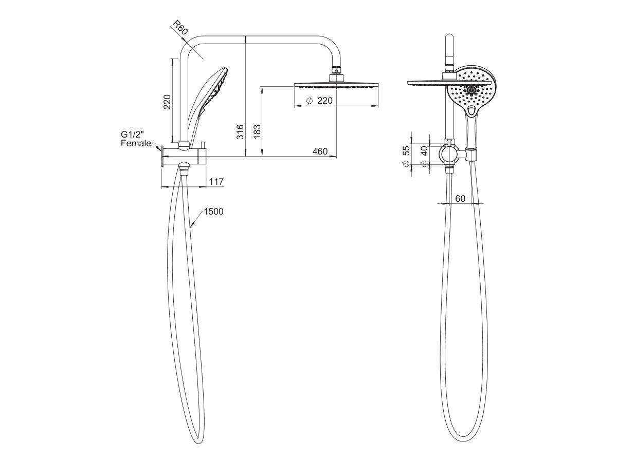 Reece Posh Domaine Short Twin Shower With Water Inlet Wall Bracket Chrome (3 Star)