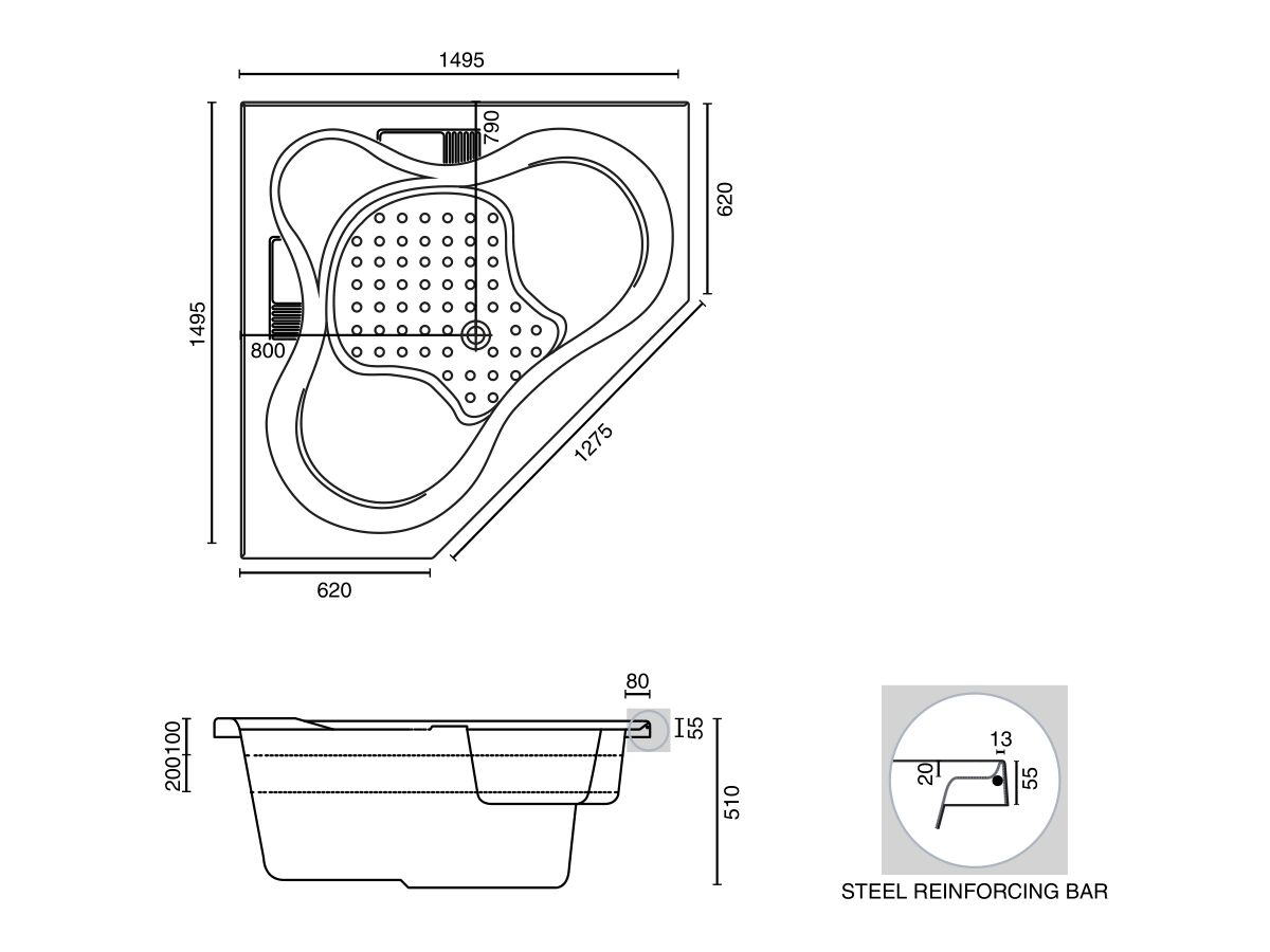 Reece Posh Solus 1500mm Corner White Santai Spa With 10 Chrome Jets And Auto Heat Pump
