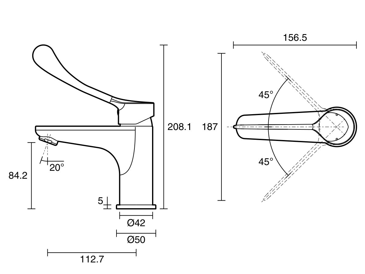 Reece Posh Solus Basin Mixer With Extended Lever Matte Black (5 Star) Lead Free