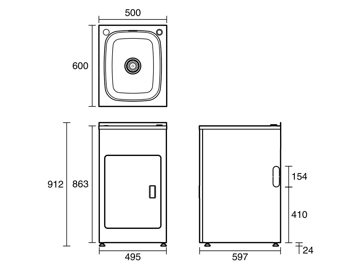 Reece Posh Solus MK2 45 Litre Compact Laundry Trough & Cabinet 1 Taphole With Bypass & Overflow Stainless Steel