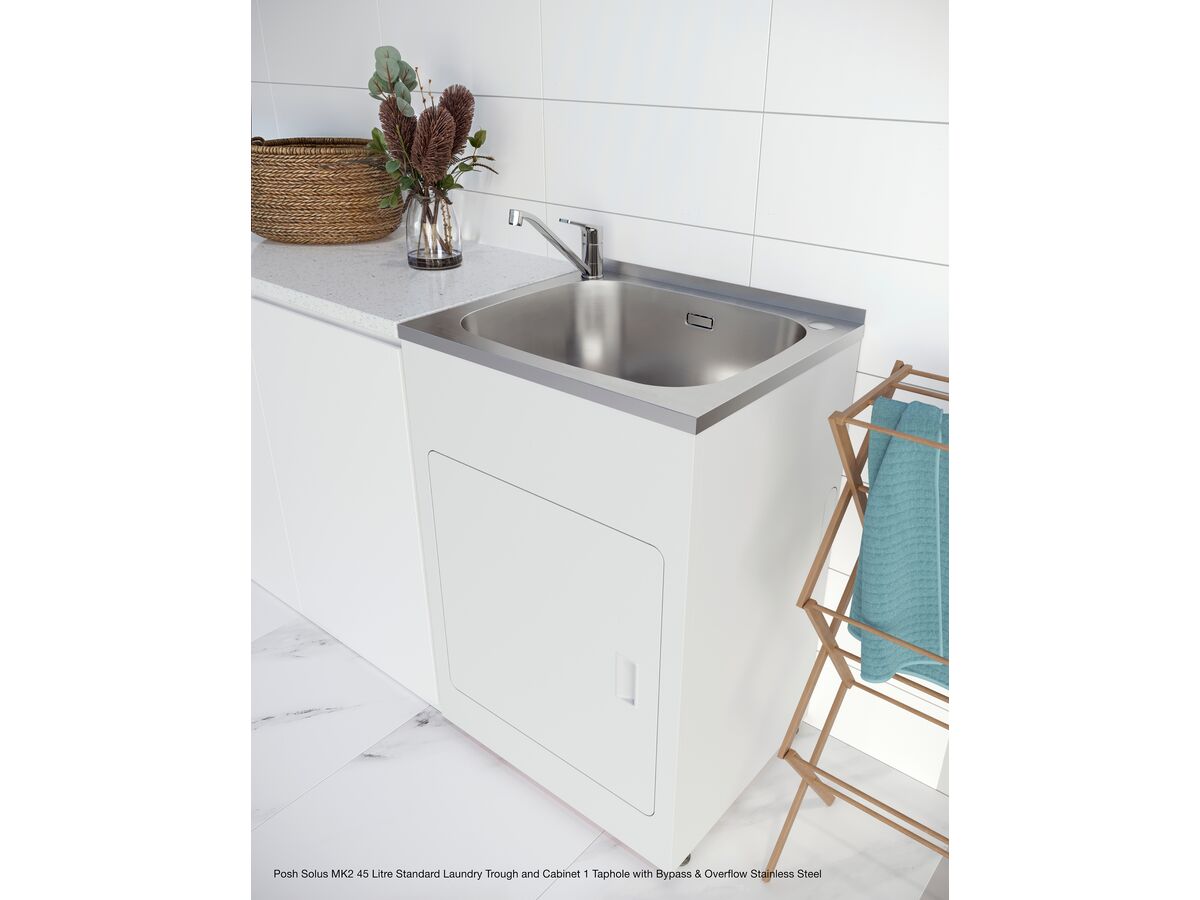 Reece Posh Solus MK2 45 Litre Standard Laundry Trough And Cabinet 1 Taphole With Bypass & Overflow Stainless Steel