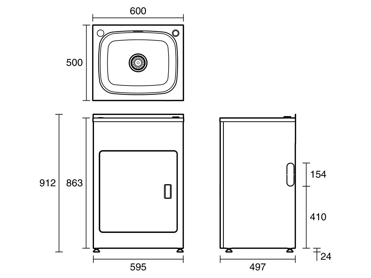 Reece Posh Solus MK2 45 Litre Standard Laundry Trough And Cabinet 1 Taphole With Bypass & Overflow Stainless Steel