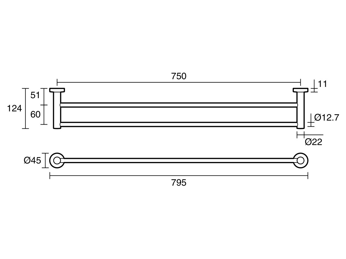 Reece Posh Solus MK2 Double Towel Rail 750mm Chrome