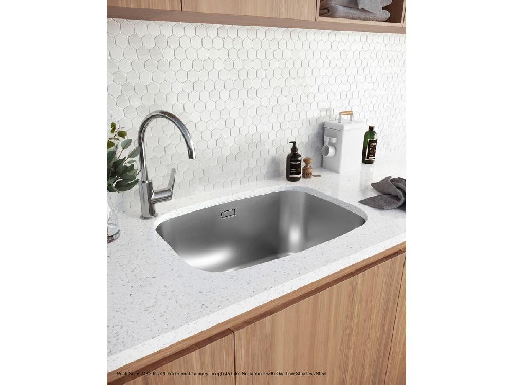 Reece Posh Solus MK2 Inset/Undermount Laundry Trough 70 Litre No Taphole With Overflow Stainless Steel