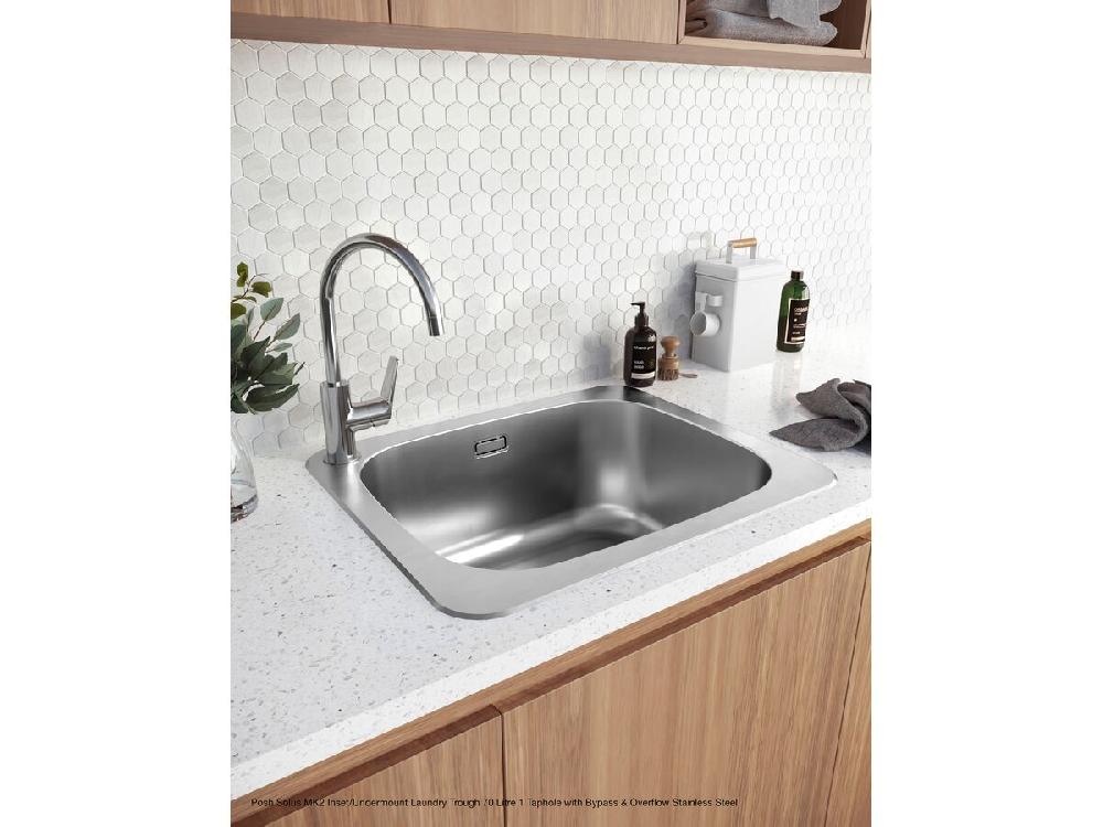 Reece Posh Solus MK2 Inset/Undermount Laundry Trough 70 Litre No Taphole With Overflow Stainless Steel