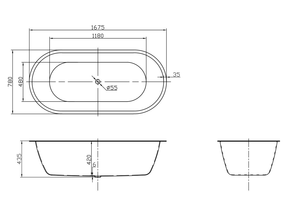 Reece Posh Solus Oval Inset Bath 1675mm X 780mm White