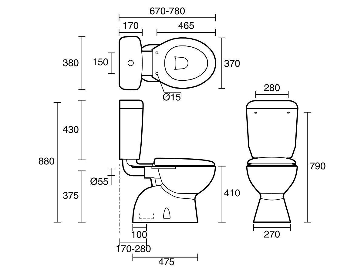 Reece Posh Solus Round Link Toilet Suite S Trap With Soft Close Seat White (4 Star)