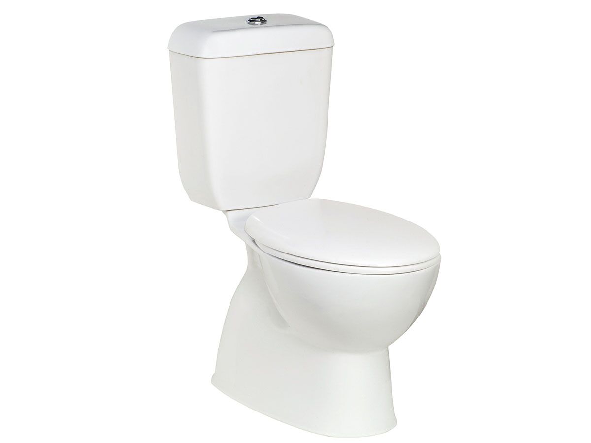 reece Posh Solus Round Toilet Suite Close Coupled S-Trap with Quick Release Soft Close Seat White/Chrome (4 Star)