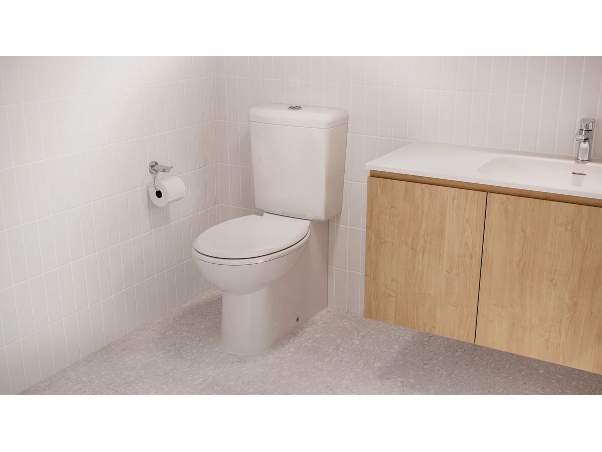 Reece Posh Solus Square Close Coupled Back To Wall Bottom Inlet Toilet Suite S&P Trap Soft Close Quick Release Seat White/Chrome (4 Star)