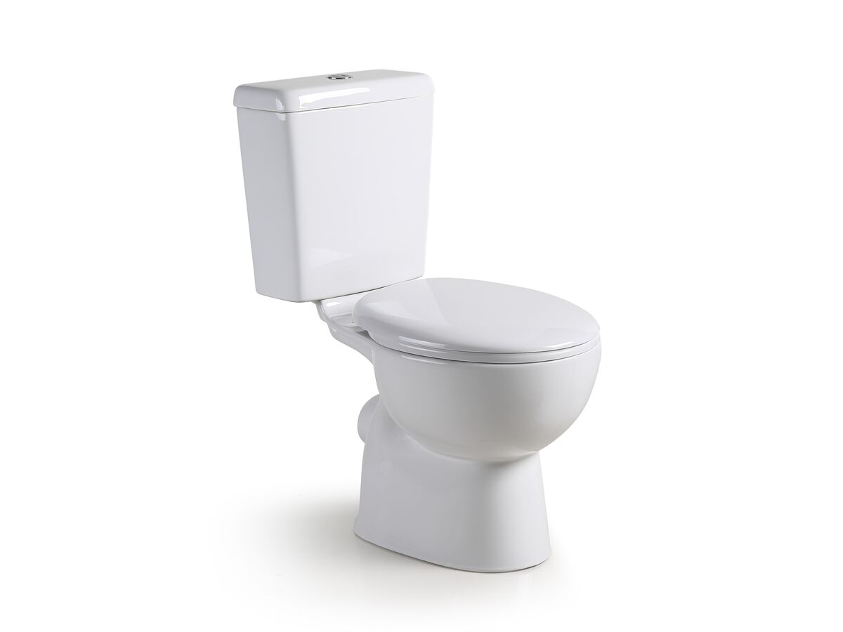 reece Posh Solus Square Close Coupled Toilet Suite P Trap with Soft Close Quick Release Seat White/Chrome New (4 Star)