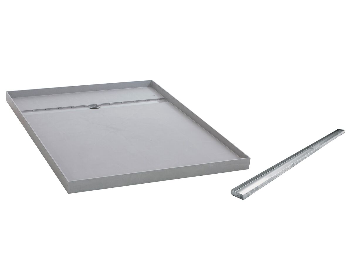 reece Posh Solus Tile Over Shower Tray with 860mm Long Rear Stainless Steel Tile Insert Channel Suits Tiles 9mm and up (For 2 Wall / Corner Install) 900mm x 1200mm