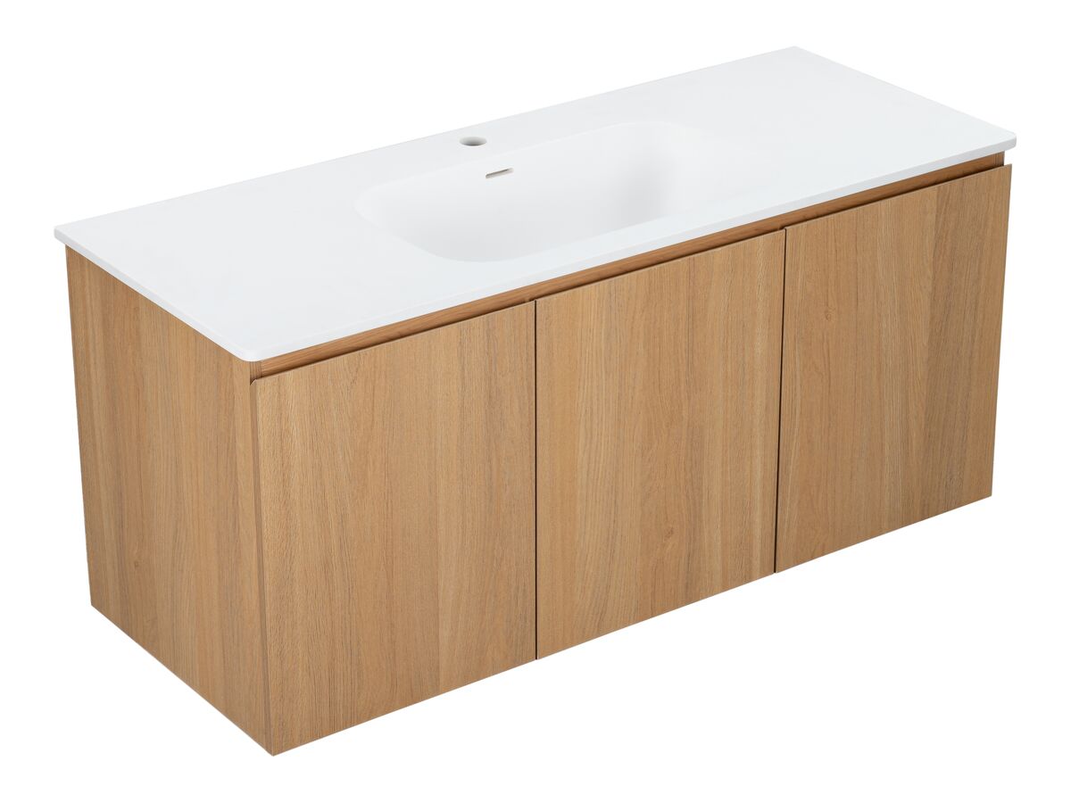 Reece Posh Solus Vanity 1200mm Wall Hung Solid Surface Oak Finish