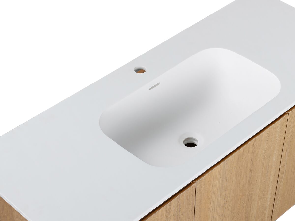 Reece Posh Solus Vanity 1200mm Wall Hung Solid Surface Oak Finish
