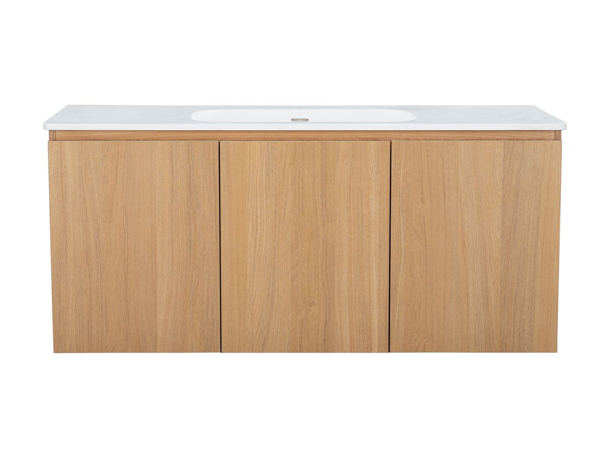 reece Posh Solus Vanity 1200mm Wall Hung Solid Surface Oak Finish