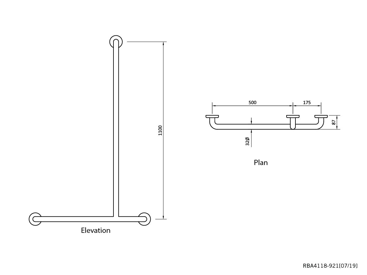 Reece RBA Shower T Rail Right Hand Stainless Steel Polished