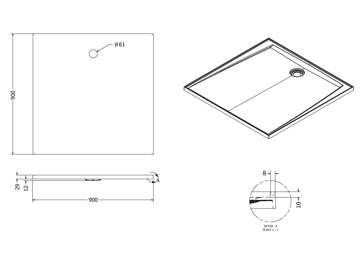 Reece Akril Torbex Shower Base 900mm X 900mm White