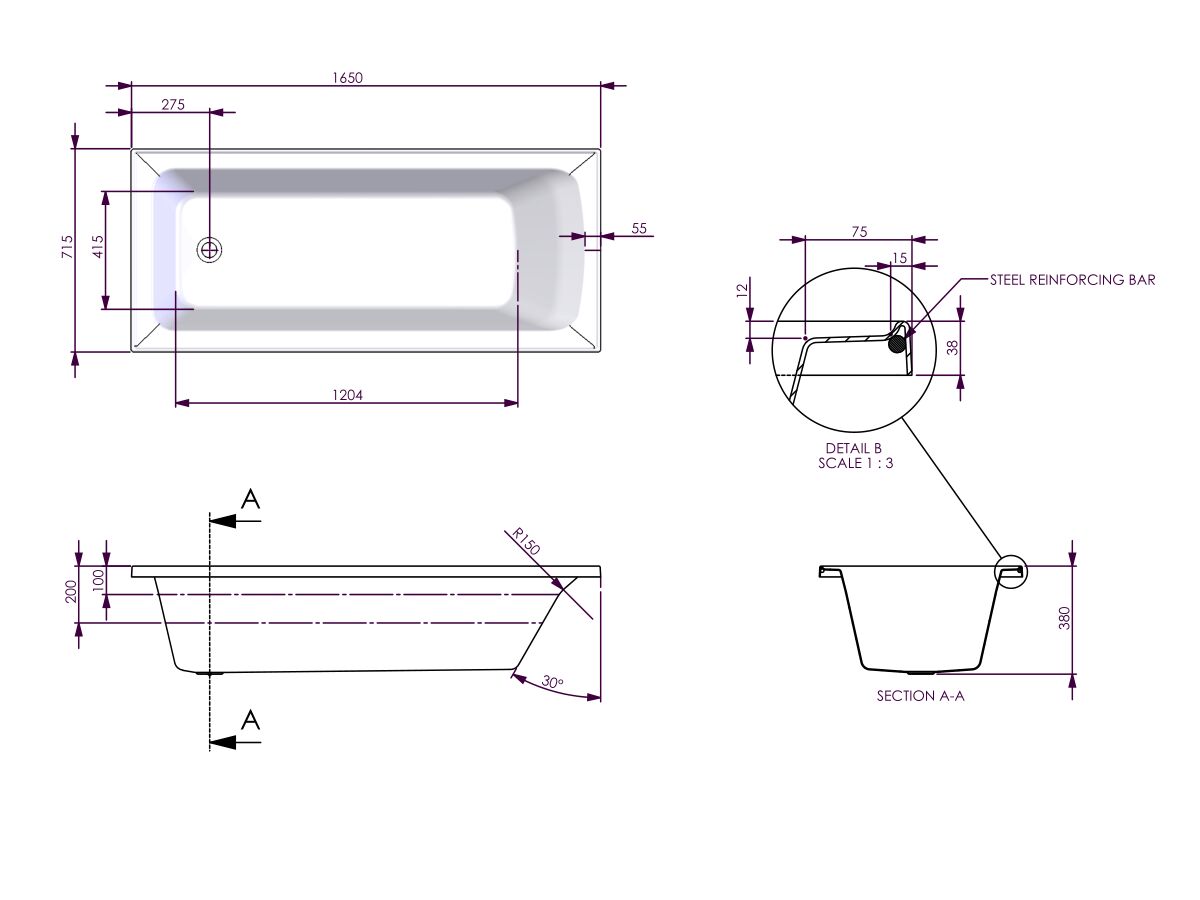 Reece Base 1650 Santai Spa White 11 Jets