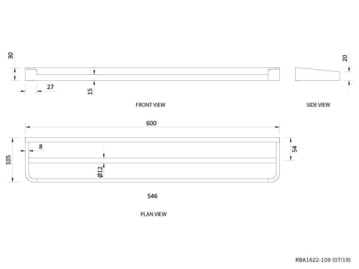 Reece Enda Double Towel Rail 600mm Width Chrome