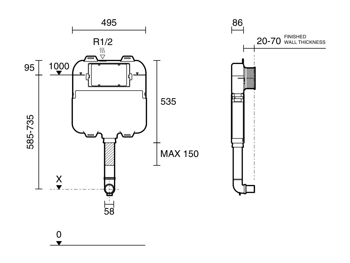 Reece Hideaway+ Inwall Cistern Back To Wall (4 Star)