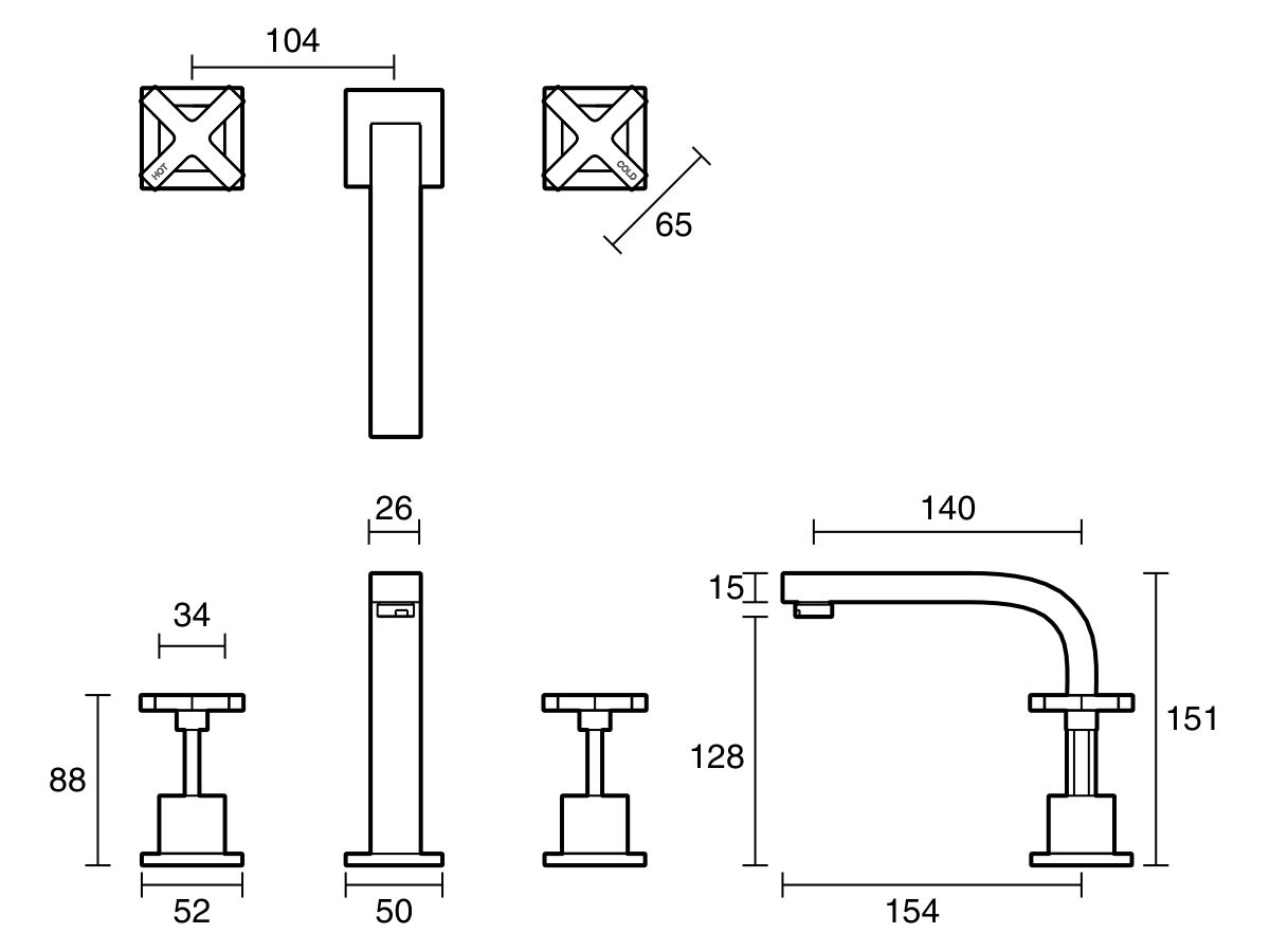 Reece Mizu Bloc Basin Set (Fixed) Chrome (4 Star)