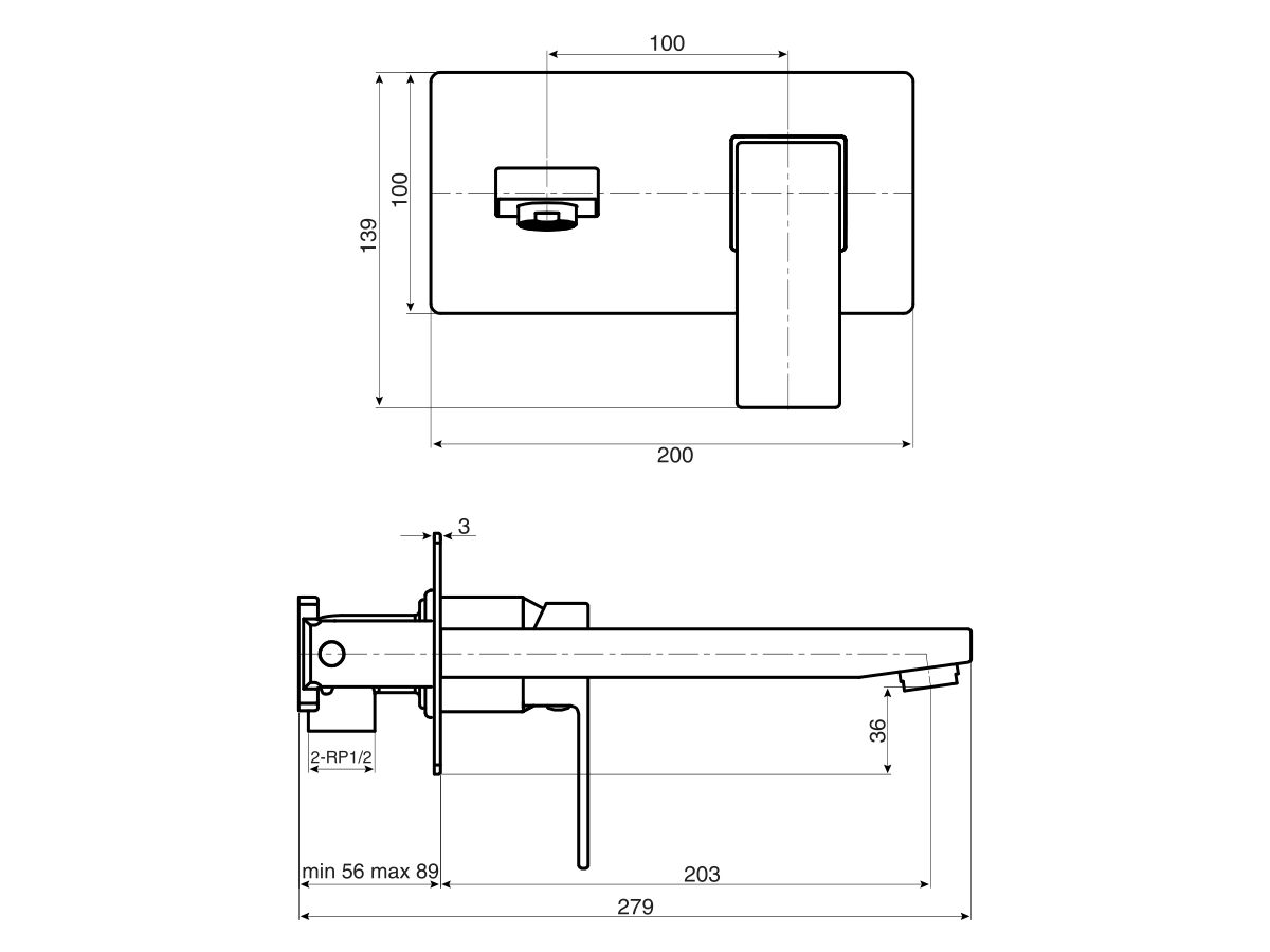 Reece Mizu Bloc MK2 Wall Bath Mixer Tap Set Chrome
