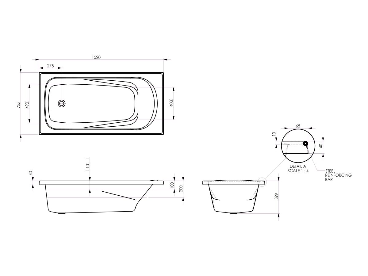 Reece Posh Solus MK2 Bath 1520 X 755mm White