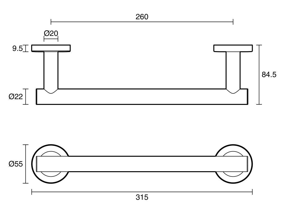 Reece Roca Ona Single Towel Rail 300mm Chrome