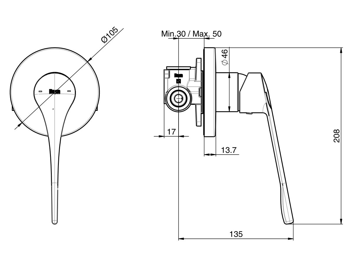Reece Roca Atlas Shower Mixer With Extended Lever Chrome